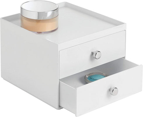 iDesign Plastic 2-Drawer Jewelry Box, Compact Storage Organization Drawers Set for Cosmetics, Dental Supplies, Hair Care, Bathroom, Office, Dorm, Desk, Countertop, 6.5" x 7" x 5" - White