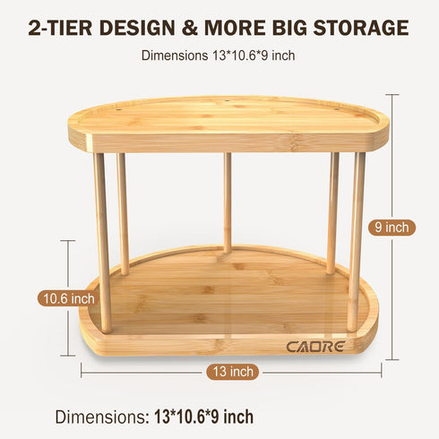 Lazy Susan Organizer Turntable for Cabinet, CAORE Spice Organizer Cabinet 13 inch, 2-Tier Lazy Susan Spice Rack Holder Removable Spinning Tray, 360° Rotating for Kitchen, Table Storage