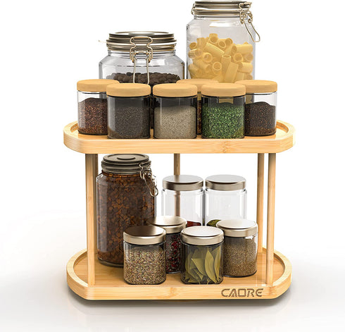 Lazy Susan Organizer Turntable for Cabinet, CAORE Spice Organizer Cabinet 13 inch, 2-Tier Lazy Susan Spice Rack Holder Removable Spinning Tray, 360° Rotating for Kitchen, Table Storage