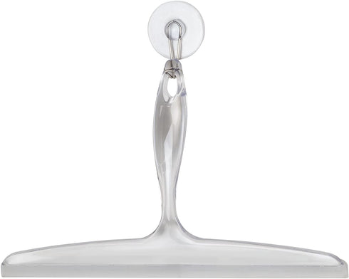 iDesign 59150 Plastic Bathroom Squeegee with Suction Hook Holder, Clear, 12-Inch (Pack of 1)