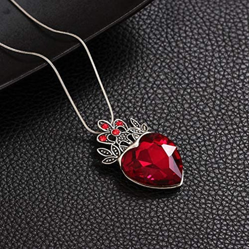 Evie Red Heart Tiara and Necklace Descendants Crown & Pendant Jewelry Set Queen of Hearts Costume Fan Jewelry Accessories for Party