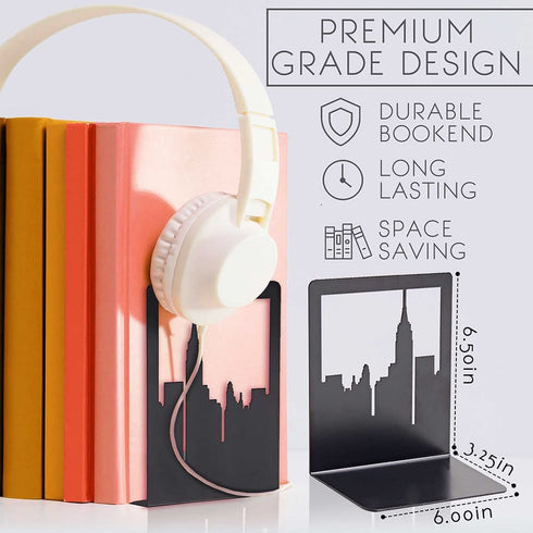 Bookends New York City, NYC Skyline Book Ends for Shelves (1 Pair)
