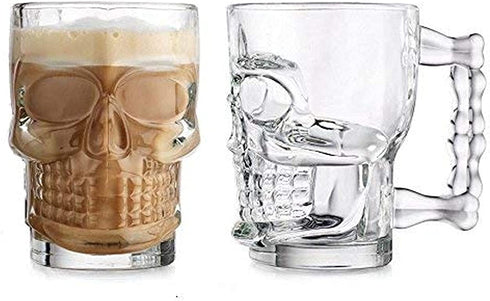 King International Skull Beer Mug| Set of 2| 17.7 Oz| Glass Beer Draft Mug glasses| HALLOWEEN SKULL| Gothic Decor| Glass Beer Mug| Whisky/Wine/Vodka Glass for Your Home Bar