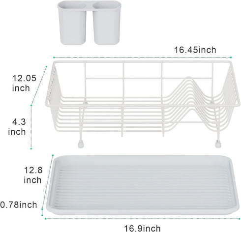 Dish Drying Rack, Veckle Sink Side Dish Rack with Drainboard Cutlery Utensil Holder Dish Drainer Wire Rack for Kitchen Countertop, White