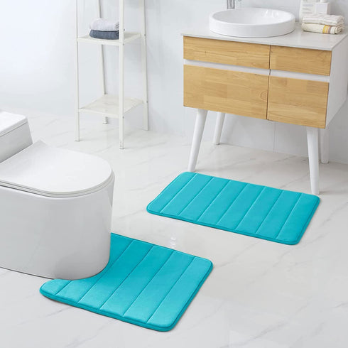 Buganda Memory Foam Contour Toilet Bath Rug, U-Shaped Non Slip Absorbent Thick Soft Washable Bathroom Rugs, Floor Carpet Bath Mat for Bathroom Sink Toilet (20" x 24", Teal)