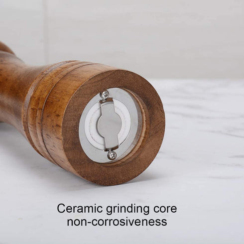 XQXQ Wood Salt and Pepper Mill Set, Pepper Grinders, Salt Shakers with Adjustable Ceramic Rotor- 8 inches -Pack of 2
