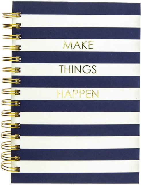 Graphique Hardbound Spiral Journal | Make Things Happen Navy Stripe Design | Premium Paper | Notebook | Diary | Lists | Record Month and Date | Great Gift | 160 Ruled Pages | 6.25” x 8.25”