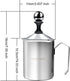 Manual Milk Creamer Hand Pump Frother Cappuccino Latte Coffee Foam Pitcher with Handle, Lid, Double Layer Filter Screen, Stainless Steel, 17-Ounce Capacity (500ml)