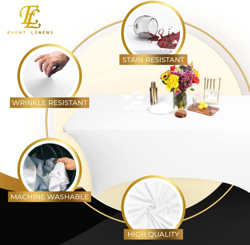 White 6ft Tablecloth Rectangular Spandex Linen - Table Cloth Fitted Cover for 6 Foot Folding Table, Wedding Linens Banquet Cloths Rectangle Covers