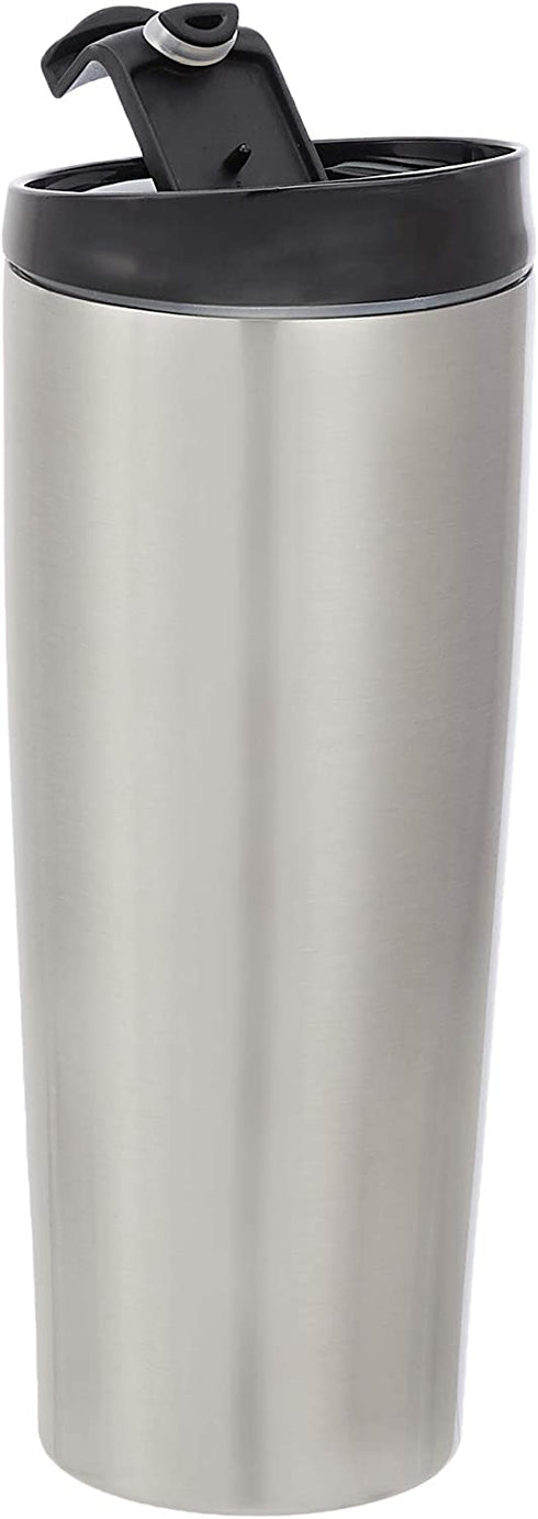 Amazon Basics Stainless Steel Tumbler with Flip Lid, Vacuum Insulated 30-Ounce, 2-Pack, Silver