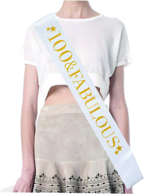 100th Birthday Gifts for Women, 100th Birthday Tiara and Sash, Happy 100th Birthday Party Supplies, 100 Fabulous Glitter Satin Sash and Crystal Tiara Crown, 100th Birthday Party Decorations