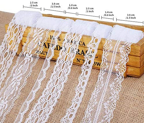 59 Yards Lace Ribbon, LEOBRO 18 Roll(3.28 Yard Each) White Lace Trim, Floral Lace Fabric, Cream Lace Trim Ribbon, Crafting Lace for Sewing, Gift Wrap, Bridal Shower Wedding Decoration, DIY Art Crafts