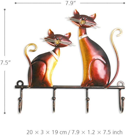 Wall Mounted Key Holder Iron Cat Wall Hanger Hook Decor 4 Hooks for Coats Bags Wall Mount Clothes Holder Decorative Gift