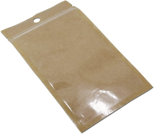 100Pcs Clear Brown Kraft Paper Plastic for Zip Reclosable Bag Lock Flat Heat Sealable Smell Proof Packaging Bags Zipper Lock Coffee Plastic Bags (10x18cm (3.9x7.1 inch))