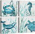 Blue Wall Art Kids Room Decor Whale Seahorse Turtle Crab Pictures Canvas Prints For Home Bedroom Bathroom Decoration Boho Ocean Beach Theme Navy Sea Animals Turquoise Paintings Artwork Children Gift 4 Panels