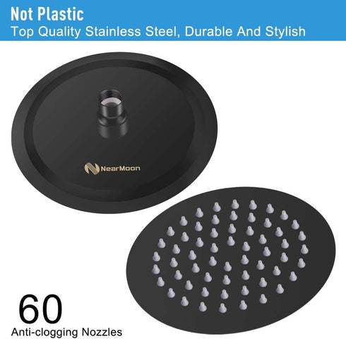 High Pressure Shower Head, 6 Inch Rain Showerhead, Ultra-Thin Design-Best Pressure Boosting-Awesome Shower Experience, NearMoon High Flow Stainless Steel Rainfall Shower Head (Matte Black)