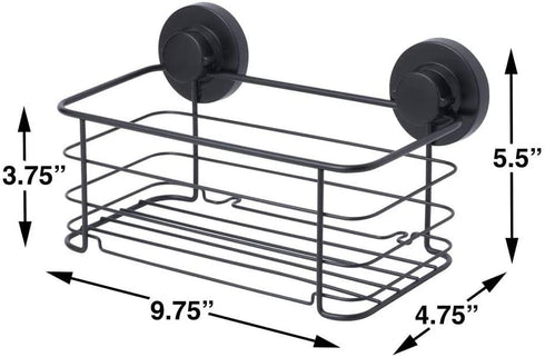 Gecko-Loc ?? Super Suction Cup Shower Caddy Bath Wall Shelf, Large Deep Bathroom Shampoo, Conditioner and Bath Gel Caddy Organizer - Kitchen Storage Basket - Rustproof Stainless Steel Black Finish