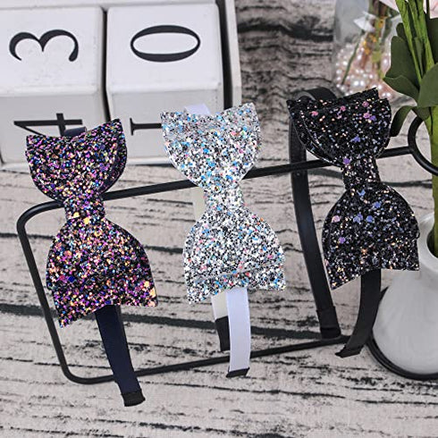 XIMA 10pcs Glitter Sequin Bow Hairband Shiny Bow Knot Teeth Plastic Headbands for Kids Hair Accessories