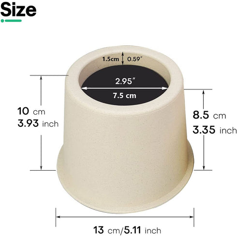 MIIX HOME- 4 inch Risers with Natural Plant Fiber for Twin or Queen Size Bed Furniture Cabinet Table Sofa Desk or Couch Raisers and Leg Elevators, 1 Set of 4 Pack, Beige