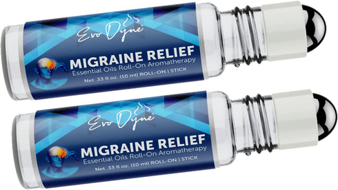 2-Pack Migraine Relief Stick, (0.3 OZ / 10 ML Roll-On Bottle), Made in The USA | Headache Relief - Essential Oil, Aromatherapy Stick – Made with Peppermint & Spearmint Grade Oil by Evo Dyne