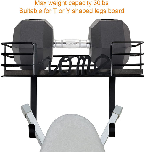 TJ.MOREE Ironing Board Hanger Wall Mount- Laundry Room Decor- Iron and Ironing Board Holder, Laundry Room Organization and Storage with Large Storage Black Wooden Base Basket and Removable Hooks