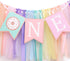 Donut 1 to 2 Years Old Birthday Banner - Donut Theme Birthday High Chair Banner, a Soft Rainbow Ribbon Tutu Group, Sweet Days, Leaving a Wonderful Party Time, Perfect Party Decoration. (Donut 1)