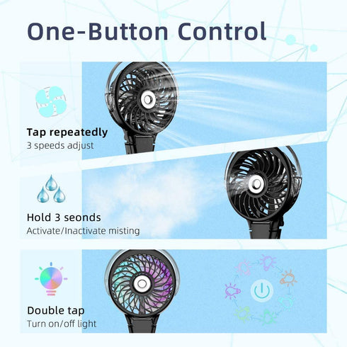 HandFan Small Handheld Misting Fan, Portable Mister Fan with 7 Colorful Nightlight,USB Rechargeable Personal Mist Fan, Battery Operated Spray Water Fan, for Travel, Outdoors, Camping(Black)