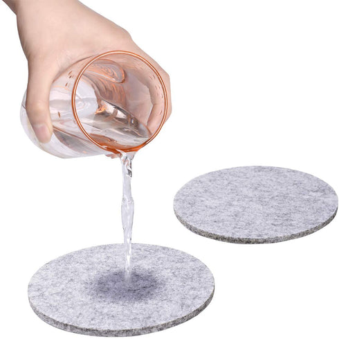 WAYIFON Felt Drink Coaster Set of 6 with Holder, 3.9 in Absorbant Coasters for Drinks, Anti-Slip Cup Mat Pad-Protect Tables from Drink Spills, Water Rings and Scratches-Suit for Home & Kitchen - Gray