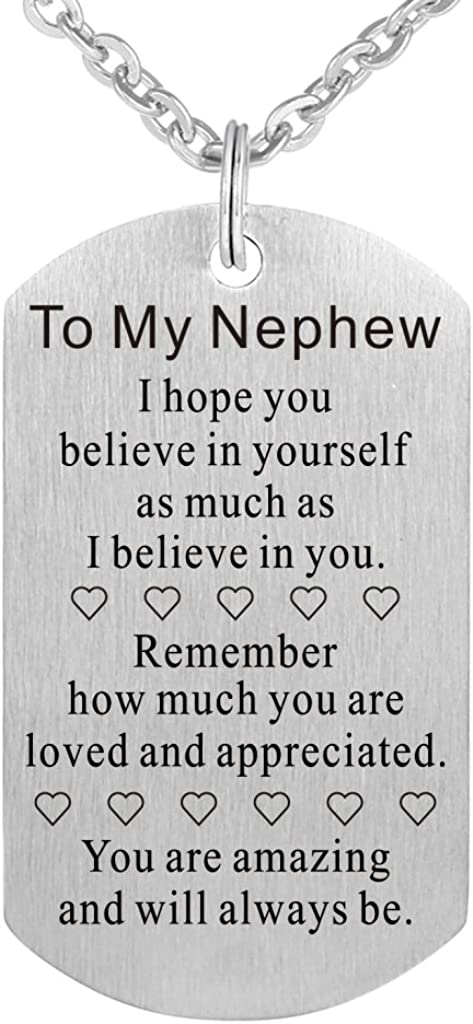 FALOGIJE To My Nephew Dog Tag Necklace from Aunt Uncle Best Birthday Keychain Gifts