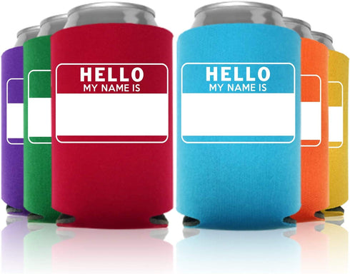 Hello My Name Is - Customizable Can Coolers Party Favor Meeting Fun Way To Introduce Yourself, Multi Colored, 12 Pc