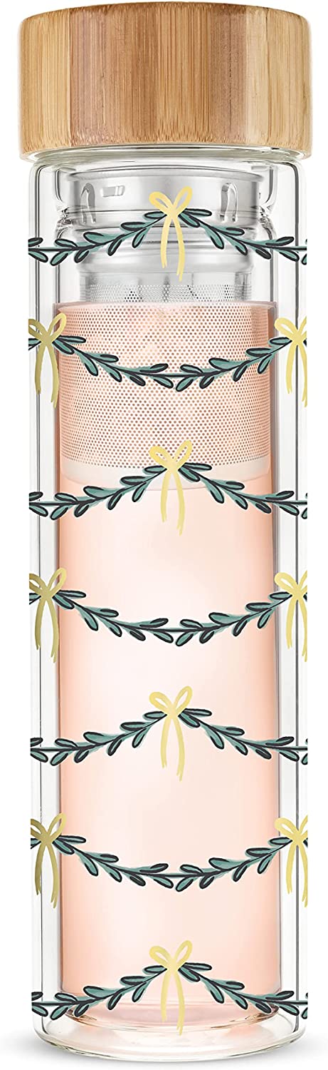 Pinky Up Blair Garland Glass Infuser Travel Mugs, 16 oz, Green
