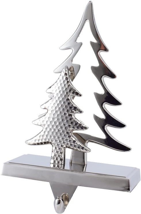 Christmas Tree Stocking Holders for Mantle -Tree Stocking Hanger for Fireplace Christmas Stocking Hangers for Mantel Stocking Hooks for Fireplace Mantel Clips for Christmas Decor (Silver Tree)