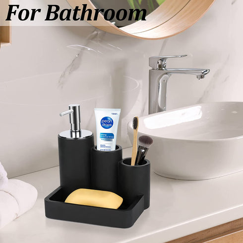 Lotion Pump Dispenser with Soap Sponge Holder-TAUVLL Soap Dispenser Pump Bottle with Brush Holder for Kitchen Sink and Bathroom Countertop Storage and Organization? Matte Black