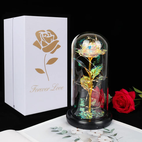 Mother's Day Unique Gift for Women, Galaxy Rose Glass Crystal Flower Gift in Glass Dome with LED Light Mothers Day Birthday Gift Ideas for Mom/Wife/Grandma/Daughters