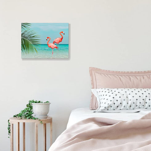Purple Verbena Art Flamingo in Water Pictures Canvas Print Art Sea Ocean Pink Animals Painting Artwork Home Wall Art Decor for Living Room Bedroom Bathroom Walls Decoration,12x16 inches Picture Frame