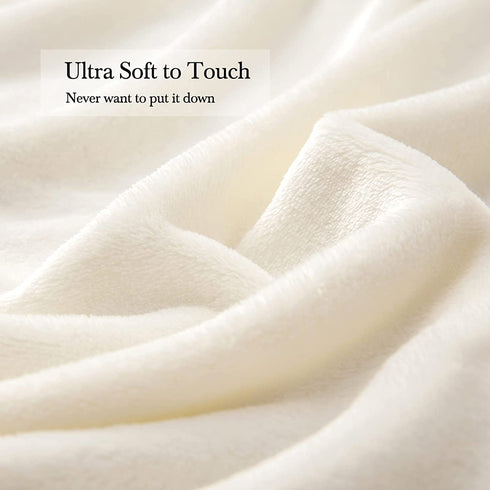 MIULEE Fleece Throw Blanket with Pompom Fuzzy Soft Flannel Cream White Blanket Plush Warm Cozy Bed Blanket for Couch Sofa Chair Boho Decor Throw Size 50"x60"