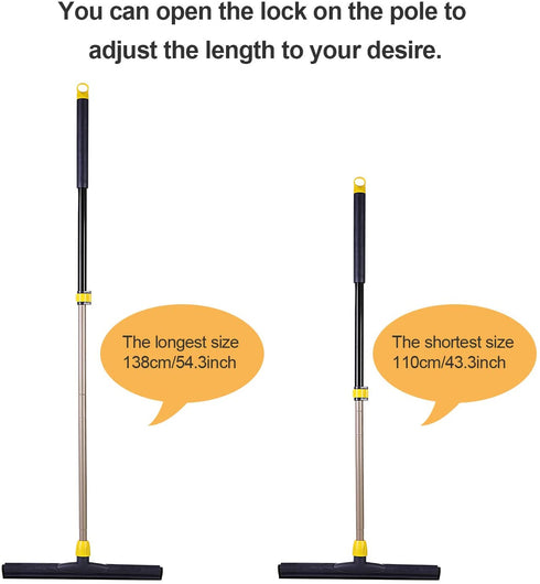 Yocada Floor Squeegee Scrubber 54in Long Adjustable Telescopic Pole Heavy Duty Household Broom Perfect for Garage Courtyard Shower Bathroom Pet Hair Fur Floor Marble Glass Tile Water Foam Cleaning