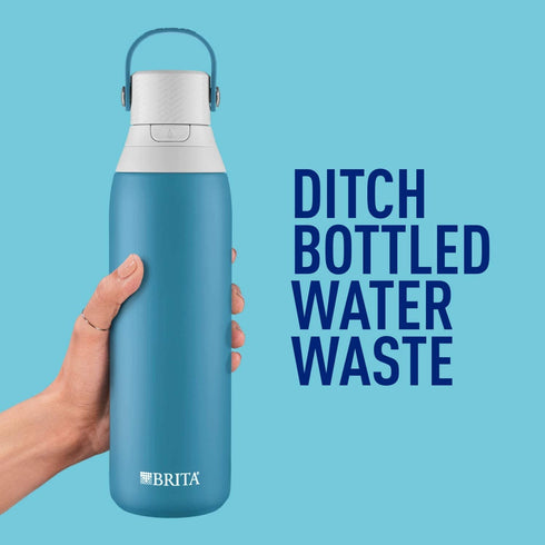 Brita Stainless Steel Water Filter Bottle, 20 Ounce, Blue Jay, 1 Count