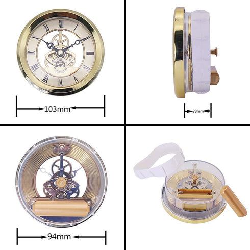 MoreChioce Transparent Clock Insert, 4-1/16 Inch (103mm) Built-in Clock with Roman Numeral Quartz Movement DIY Clock Accessories
