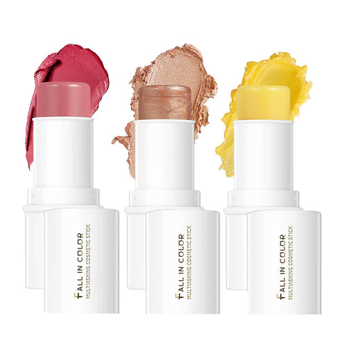 MEICOLY Makeup Sticks Kit, Blush Stick, Brighten Highlight Stick,Moisturizer Stick for Older Women Mature Skin ,Cruelty Free Multi Stick Trio Cream Face Blush for Cheeks Lip Eye,01