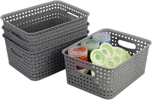 Cand Plastic Storage Baskets/Bins, 4-Pack, Gray