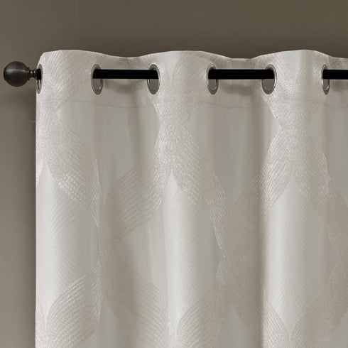 SUNSMART Bentley Total Blackout Curtains Window, Ogee Knitted Jacquard, Grommet Top Living Room Decor, Thermal Insulated Light Blocking Drape for Bedroom and Apartments, 50" x 95", Ivory