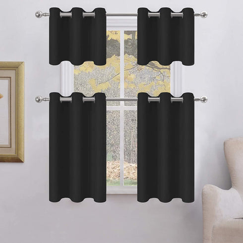 Aquazolax Kitchen Blackout Window Treatment Valances - Thermal Insulated Home Decor Grommet Top Blackout Tier Nursery Curtains for Bedroom, 42W by 24L Inches, Black, 2 Panels