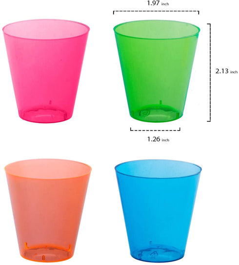 Party Essentials Hard Plastic 2-Ounce Shot/Shooter Glasses, 80-Count, Multi Neon
