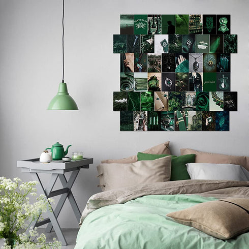 Menoeceus 50PCS Green Aesthetic Pictures Wall Collage Kit, Dark Magic Indie Room Decor, Wall Art Print for VSCO Girl, Boho Wall Collage Kit, Picture Collage Kit for Dorm Posters