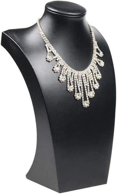 Black PU Leather Jewelry Necklace Stand Pendants Display Bust Choker Holder Jewellery Rack Show 3 Options Model (Hight 30cm)