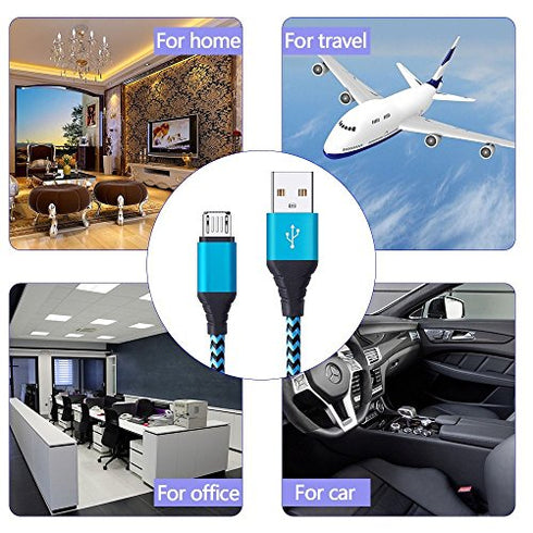 Android Charger Cable, FiveBox 3-Pack 6ft Micro USB Cable Cord Braided Fast Charging Phone Charger for Samsung Galaxy J3 J7 S6 S7 Edge, Tablet, LG stylo 2/3 LG G3 G4 V10 K20 Plus, Blu, Kindle Fire 7 8