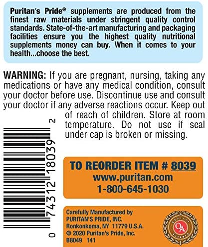 Puritan's Pride Quercetin Dihydrate Plus Vitamin C 1400 Mg, Supports a Healthy Immune System, 100 Count, (8039)
