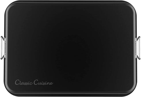 Roasting Pan with Flat Rack-Nonstick Oven Roaster and Removable Tray-Drain Fat and Grease for Healthier Cooking-Kitchen Cookware by Classic Cuisine, Black, 16.5 inch
