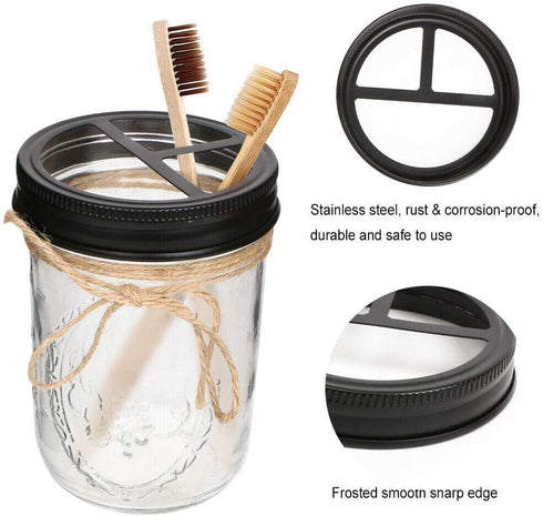 Aebor Mason Jar Bathroom Accessories Set(4 Pcs)-Foaming Soap Dispenser &2 Cotton Swab Holder Set &Toothbrush Holder(Black)